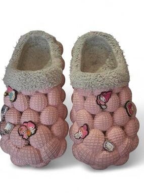Kids Pink Cozy Bubble Slippers with Character Charms